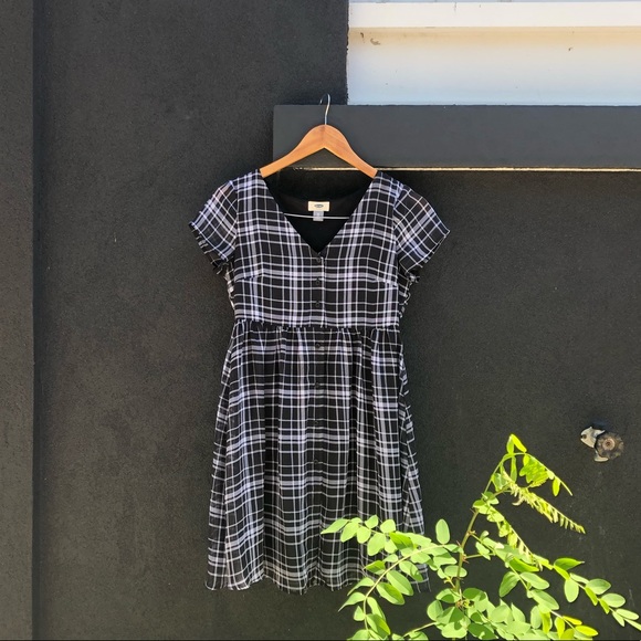 Plaid Babydoll Button-up Dress - Picture 1 of 3